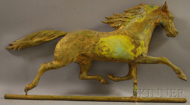 Appraisal: Gilt Molded Copper Full-body Running Horse Weather Vane figure lg