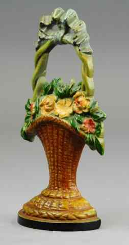 Appraisal: FLOWER BASKET WITH LARGE BOW DOORSTOP Cast iron wicker basket