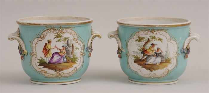 Appraisal: TWO MEISSEN-STYLE TURQUOISE-GROUND PORCELAIN WINE COOLERS Each with two lobed