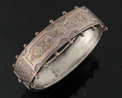 Appraisal: A Victorian silver bangle Circa The sterling silver hinged bangle