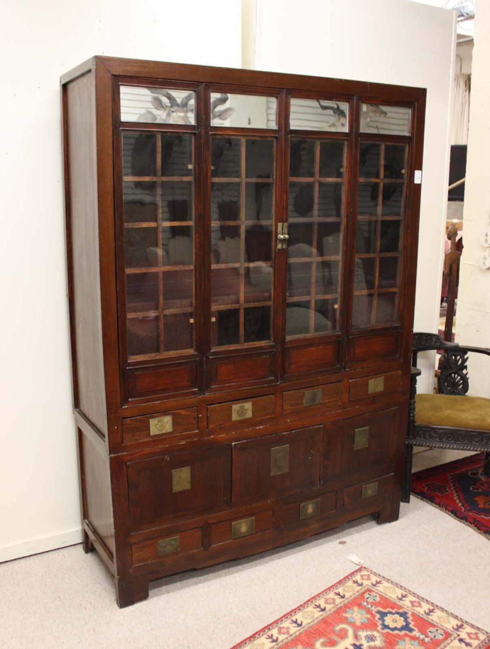 Appraisal: CHINESE MING-STYLE CABINET IN TWO SECTIONS upper display cabinet section