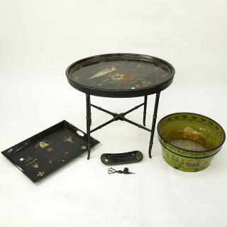 Appraisal: Grouping of Five Vintage Toleware Items Grouping of Five Vintage