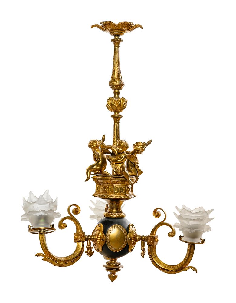 Appraisal: A French Gilt Bronze Three-Light Chandelier A French Gilt Bronze