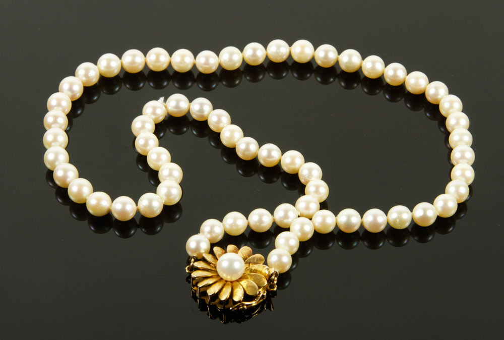 Appraisal: - Mikimoto Pearls Mikimoto pearls with K gold clasp approximately