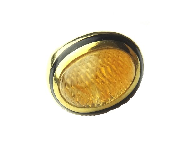 Appraisal: A gold citrine and black enameled ring mounted with the