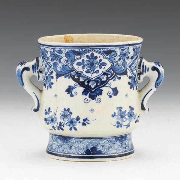 Appraisal: DELFT DOUBLE HANDLED VASE x x Blue and white porcelain