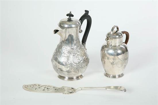 Appraisal: THREE PIECES OF SILVER PLATE Continental serving knive with engraved