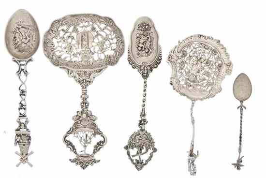 Appraisal: Six German Silver Serving Spoons each of various sizes decoration