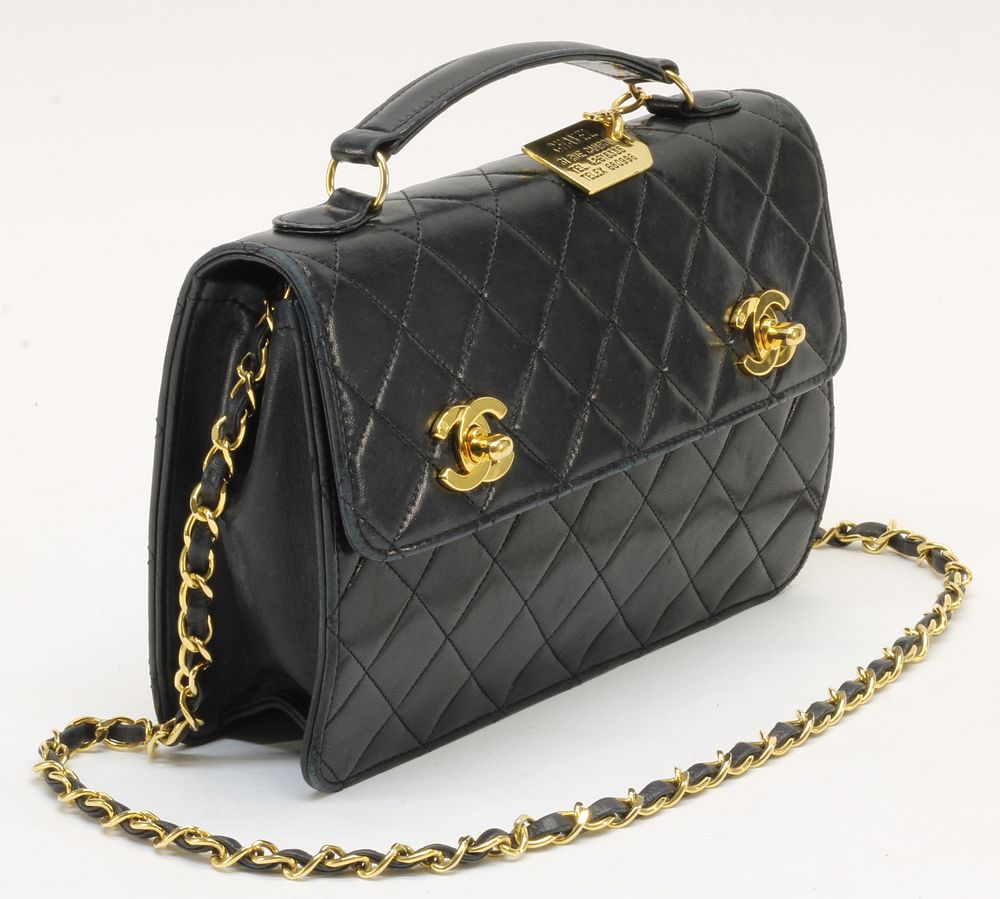 Appraisal: Chanel Double Turn-lock Way Bag A vintage navy lambskin leather