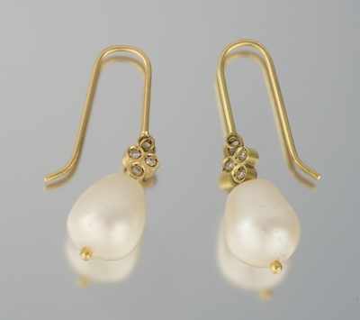 Appraisal: A Pair of Ladies' Pearl and Diamond Earrings k yellow