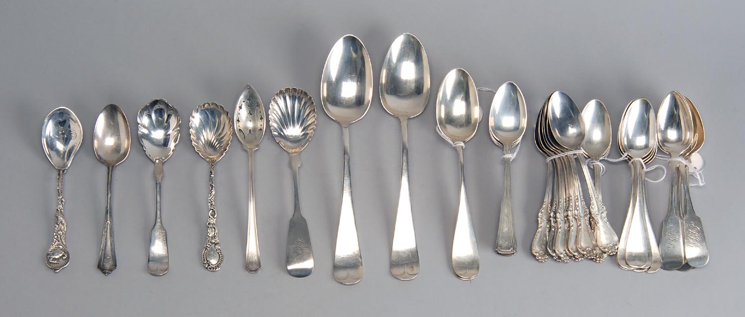 Appraisal: THIRTY-SIX PIECES OF STERLING SILVER AND SILVER PLATED FLATWARE By