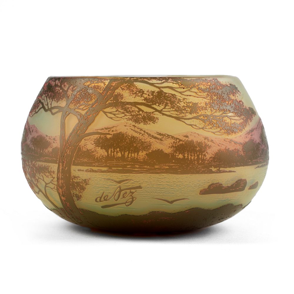 Appraisal: DeVez Small Landscape Cameo Glass Bowl DeVez Pantin France Small