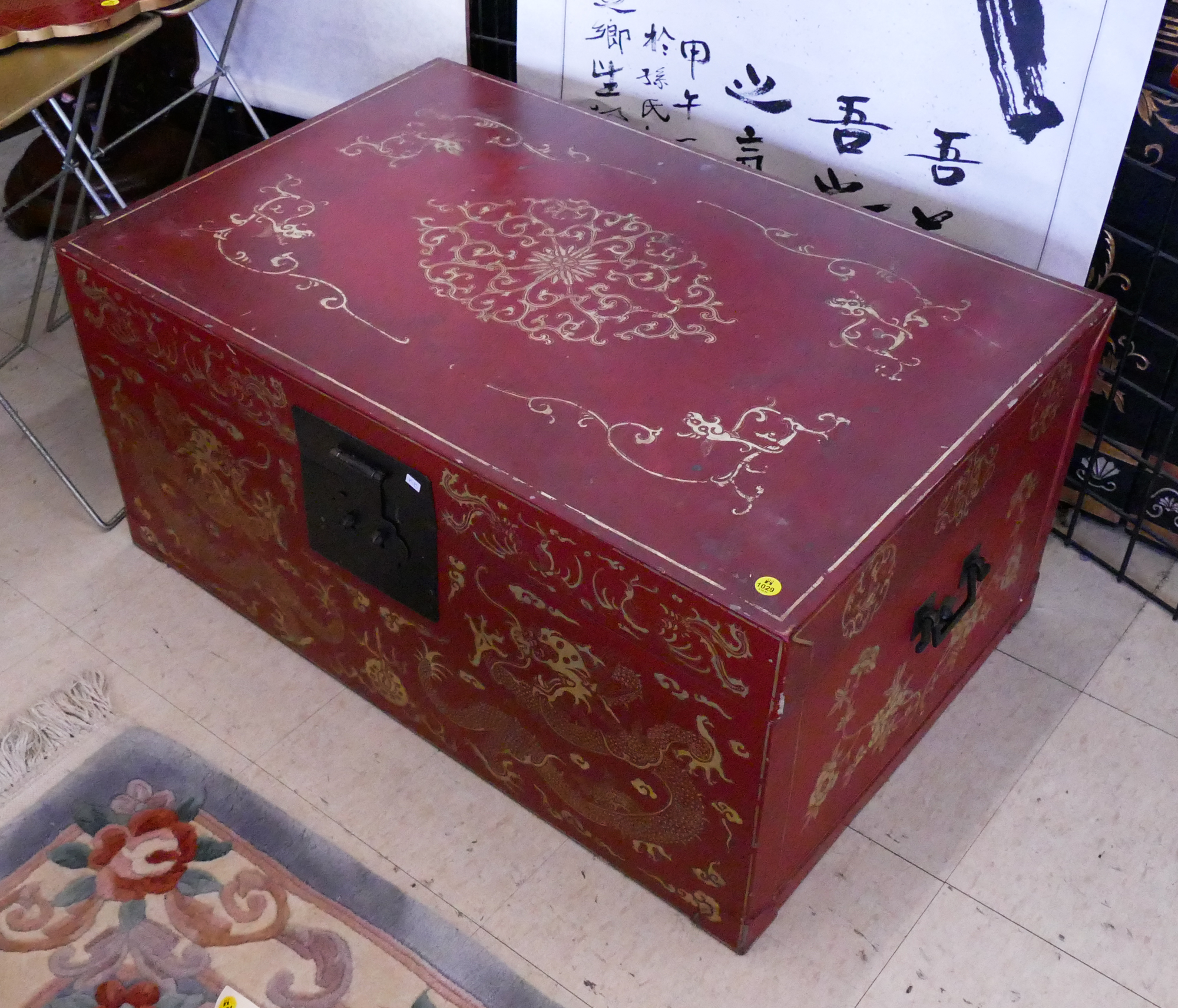 Appraisal: Old Chinese Gilt Pigskin Trunk with Dragons- x x ''