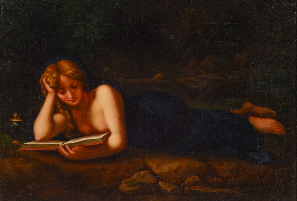 Appraisal: EARLY PAINTING OF A YOUNG GIRL READING AFTER THE ANTIQUE