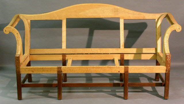 Appraisal: Mahogany camelback sofa frame bench made h x l x