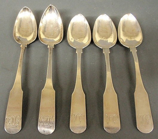 Appraisal: - Five coin silver tablespoons- three by General James Wolf