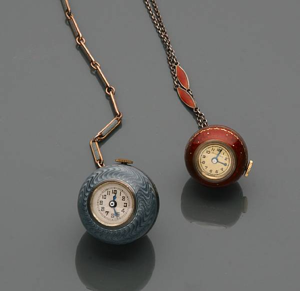 Appraisal: A collection of two enamel and sterling silver ball watches