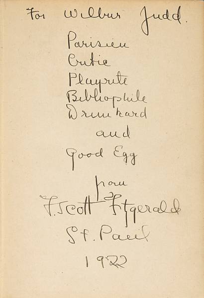 Appraisal: FITZGERALD FRANCIS SCOTT KEY INSCRIBED TO A FELLOW WRITER AND