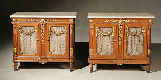 Appraisal: Pair of Louis XVI Style Gilt Gesso and Walnut Marble-Top