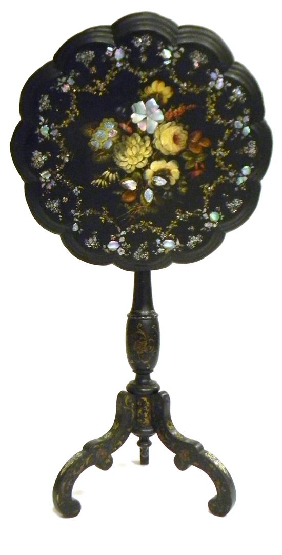 Appraisal: th C English ebonized papier m ch tilt top tea