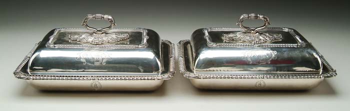 Appraisal: PAIR OF GEORGE III SILVER COVERED ENTR E DISHES Marked