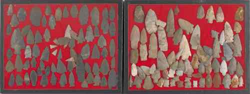 Appraisal: Two cased groups of Indian stone points x