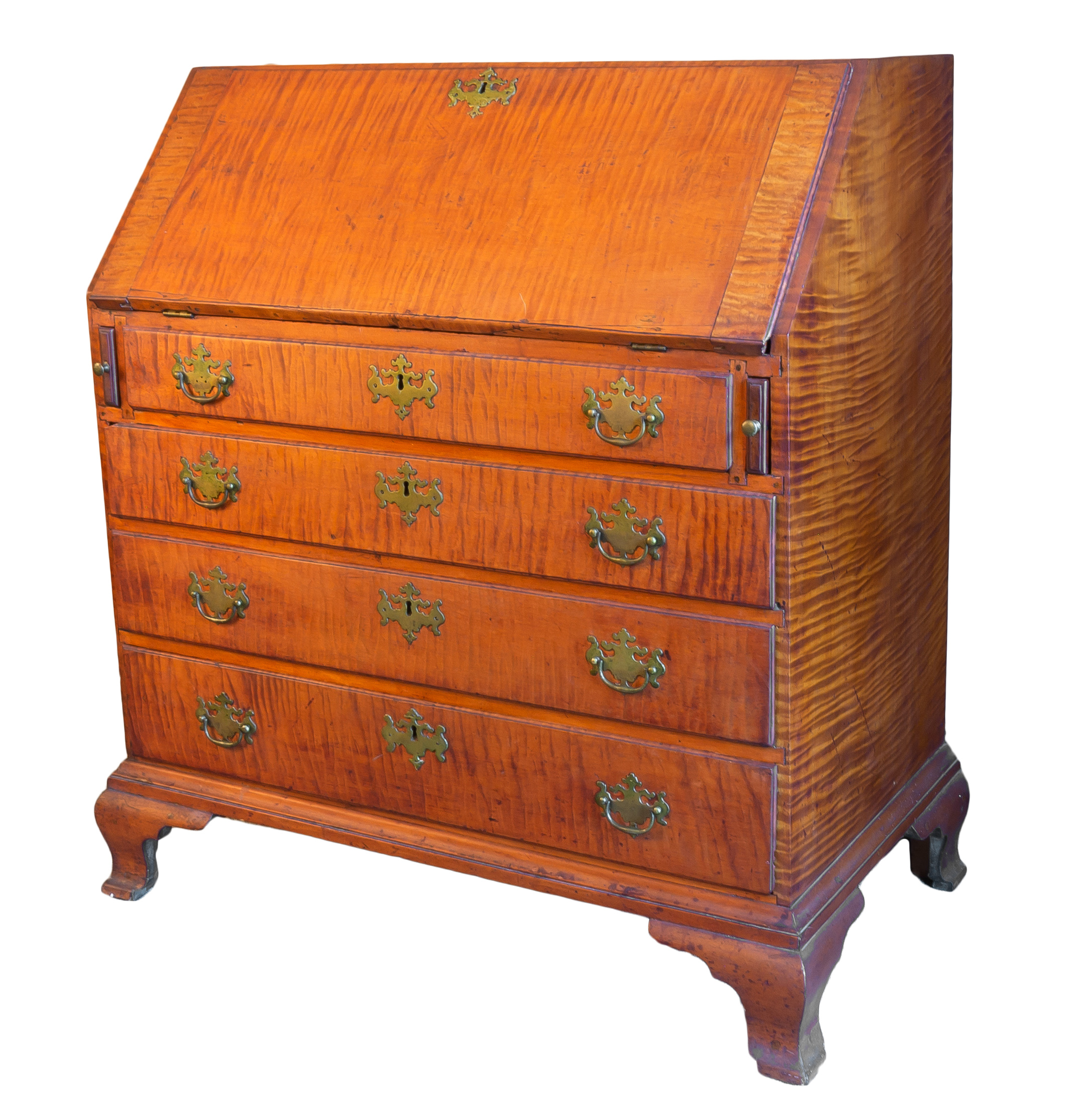 Appraisal: NEW ENGLAND CHIPPENDALE TIGER MAPLE SLANT FRONT DESK circa -