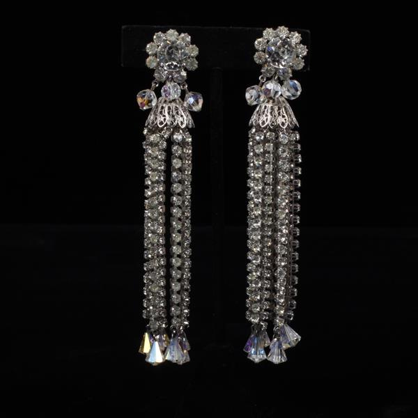 Appraisal: Weiss Clear and Iridescent Rhinestone Dangle Chandelier Clip Earrings