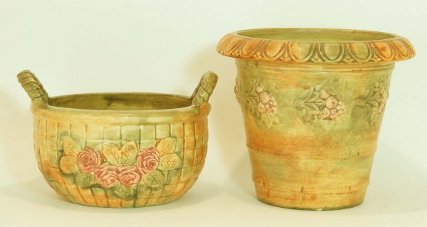 Appraisal: Weller Flemish - x - tub Basket style with roses