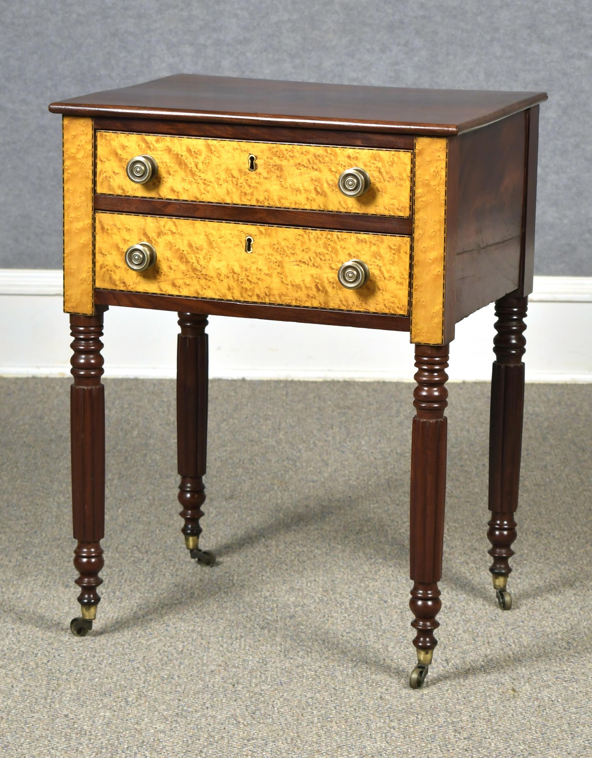 Appraisal: TH C FEDERAL BIRDSEYE MAPLE TWO DRAWER STAND A good