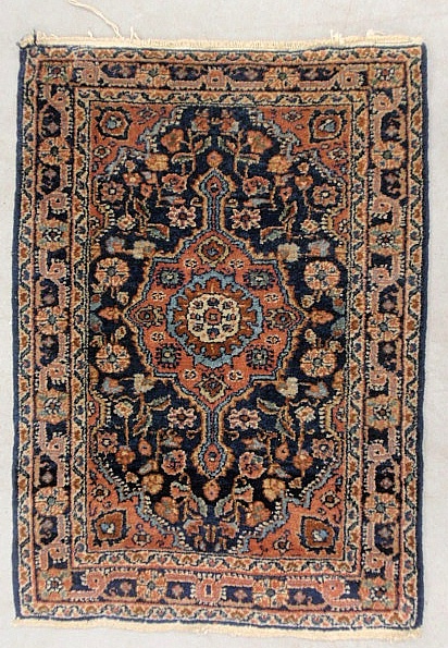 Appraisal: - Sarouk oriental mat with center medallion and blue field