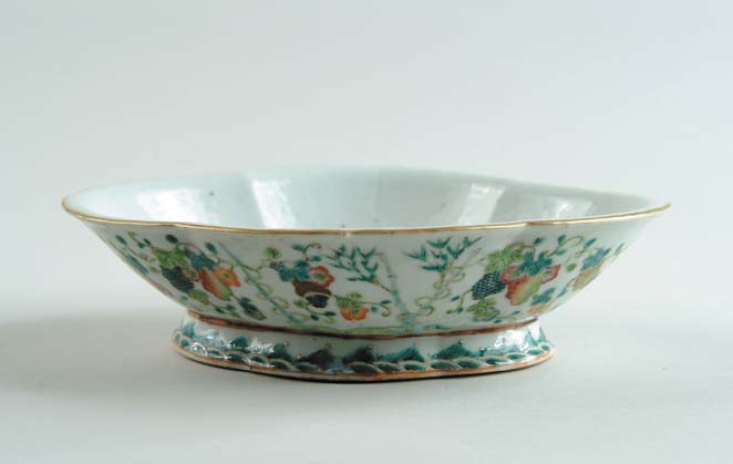 Appraisal: ORIENTAL FOOTED OVAL BOWL Shaped bowl has white interior Outside