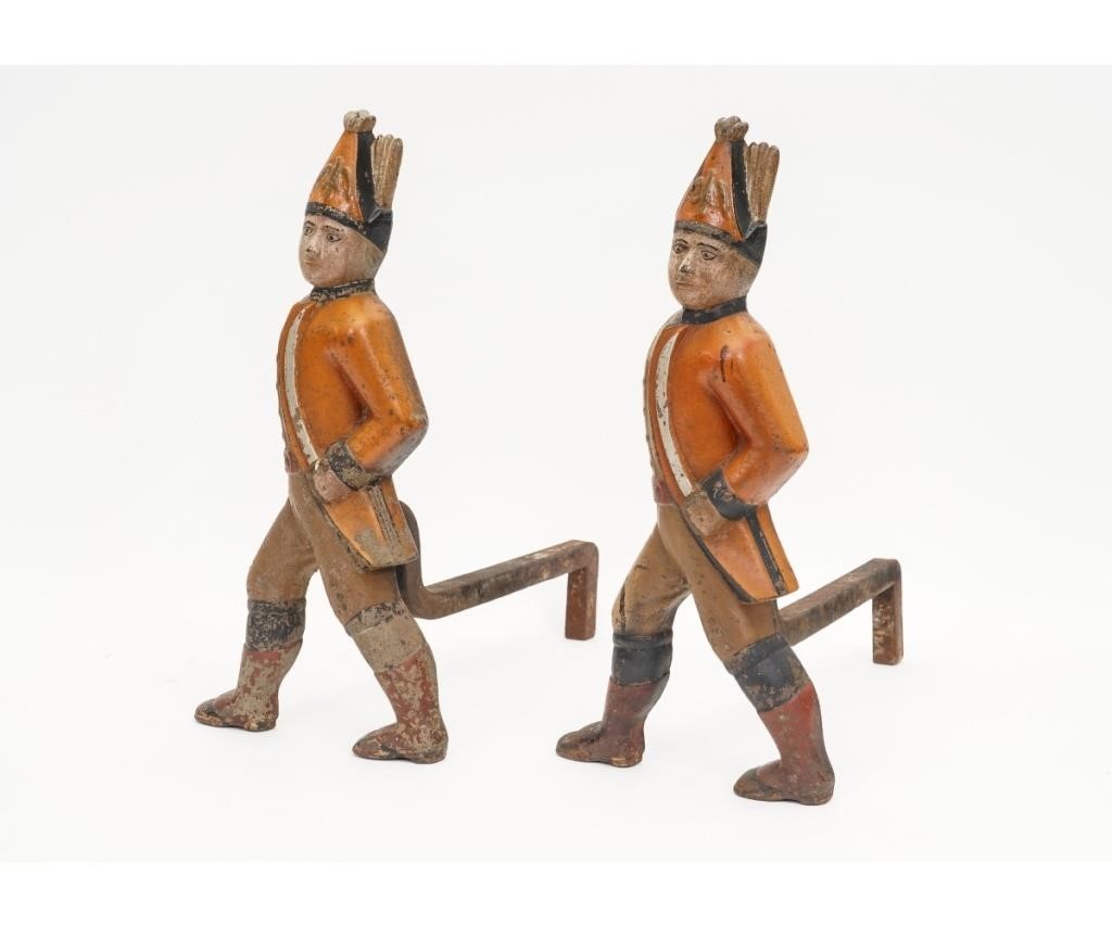 Appraisal: Pair of cast iron Hessian soldier andirons in old paint