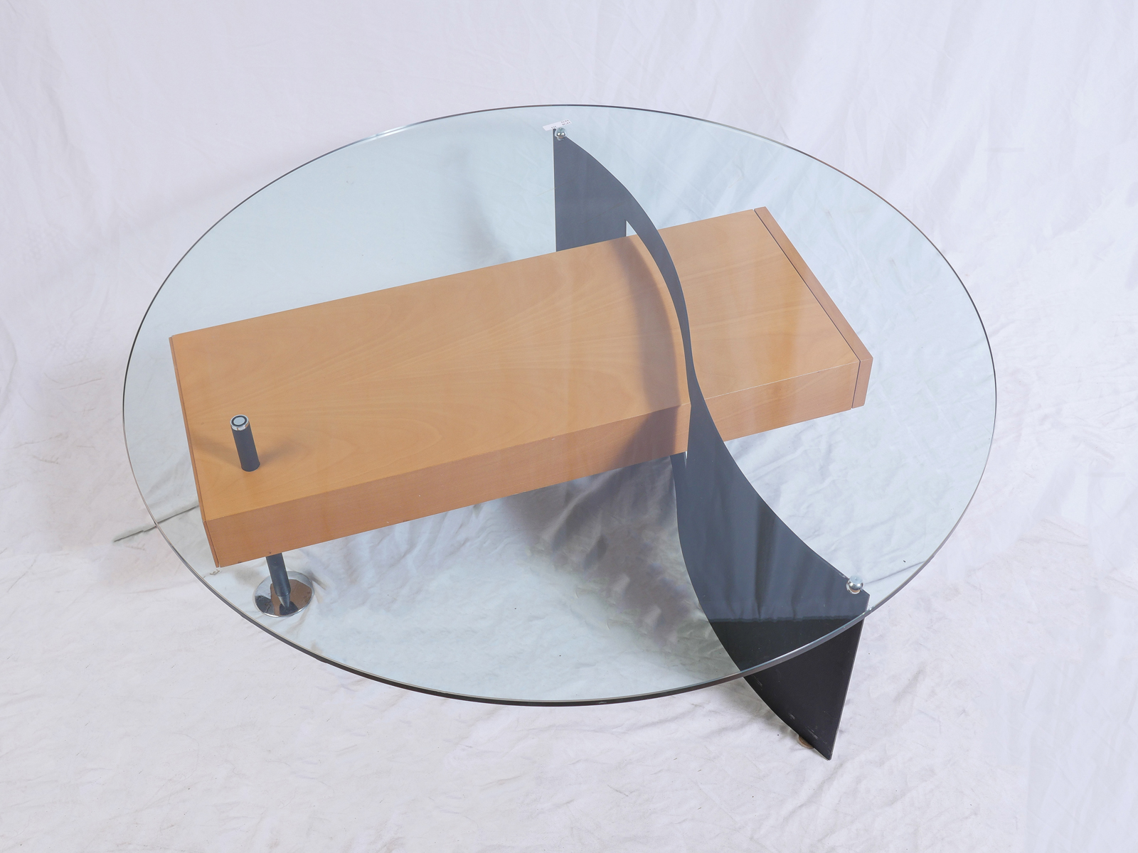 Appraisal: MODERN GLASS WOOD COFFEE TABLE Great looking modern round glass