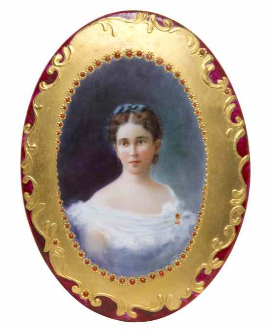 Appraisal: A Painted Porcelain Portrait Plaque of oval form depicting a