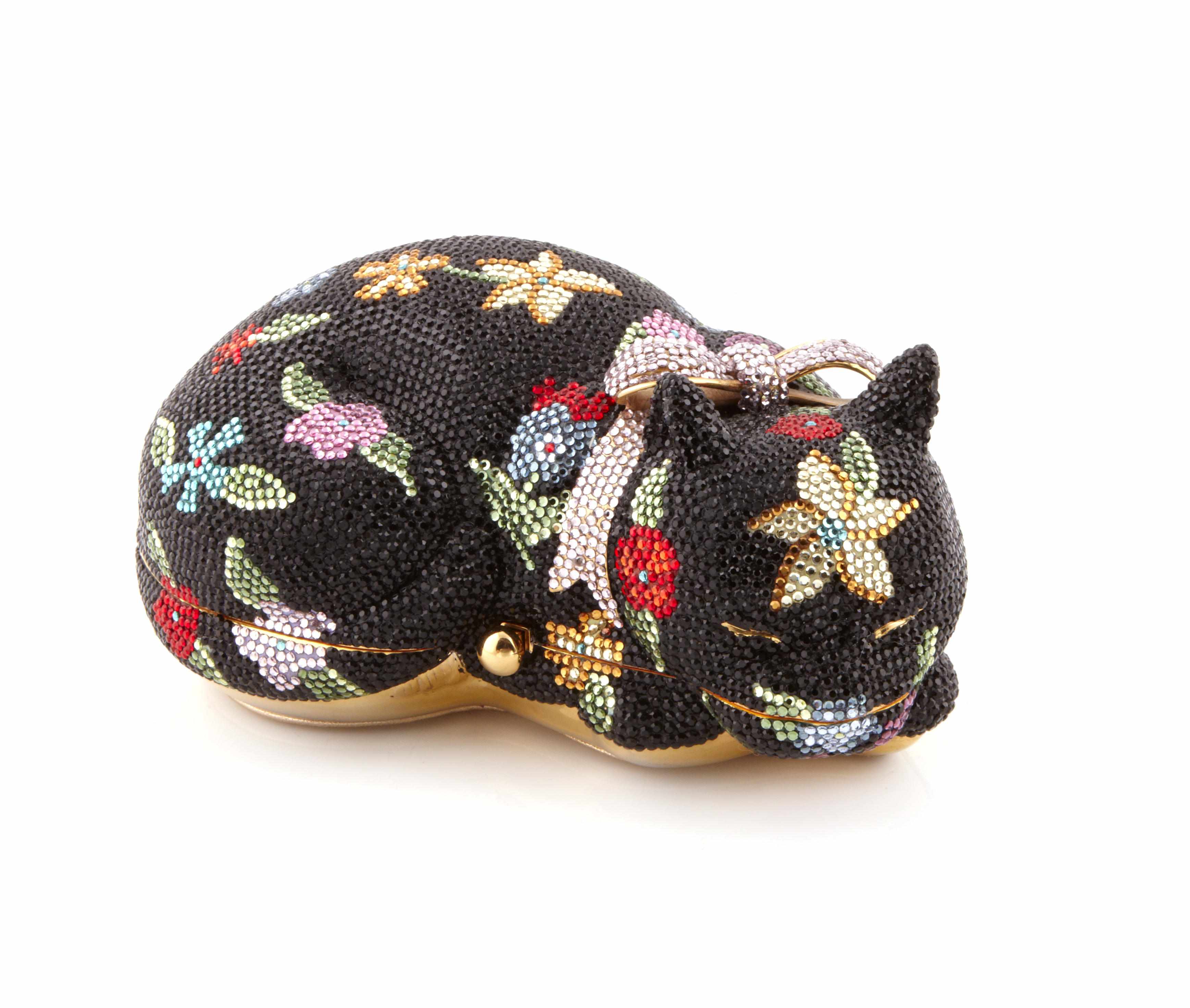 Appraisal: A Judith Leiber multicolored crystal sleeping cat minaudire interior with