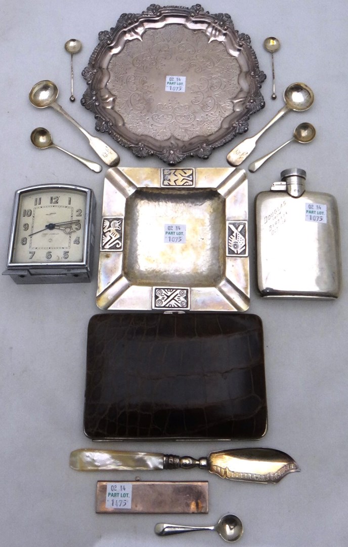 Appraisal: A silver mounted leather cigar case further silver comprising a