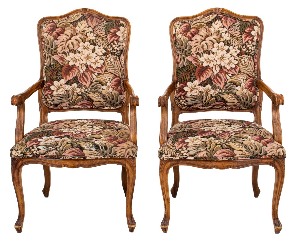 Appraisal: LOUIS XV STYLE ARM CHAIRS PAIR Set of Louis XV