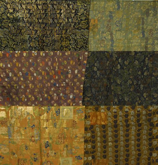 Appraisal: SIX CHINESE SILK AND METALLIC THREAD PATCHWORK FABRIC PANELS largest