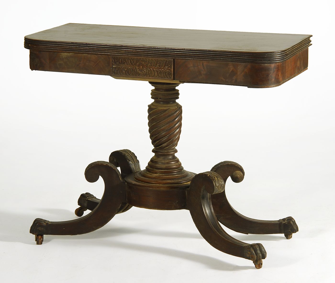 Appraisal: EMPIRE PEDESTAL-BASE CARD TABLE Circa - In mahogany veneer with