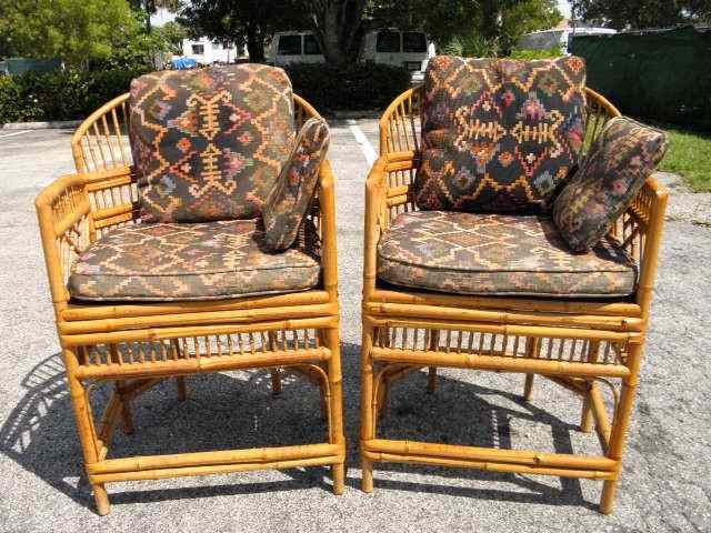 Appraisal: Pair vintage Thomasville bamboo cane armchairs Spindle decorated tub back