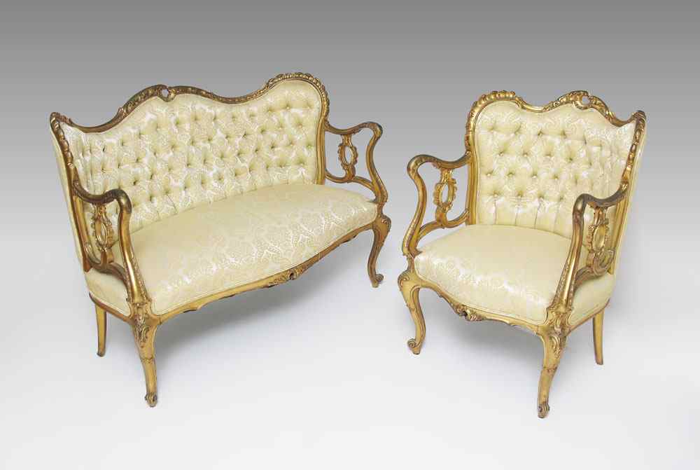 Appraisal: LOUIS XV STYLE GOLD GILT SETTEE AND GENTLEMAN'S CHAIR th