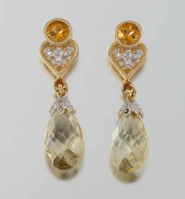 Appraisal: A Pair of Citrine and Diamond Pendant Earrings k yellow