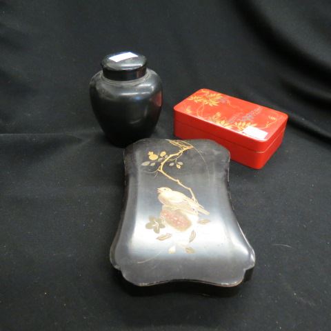 Appraisal: pcs Japanese Lacquerware tea caddy and two boxes