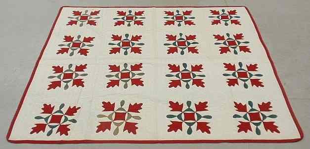 Appraisal: Pennsylvania red and green appliqu quilt x