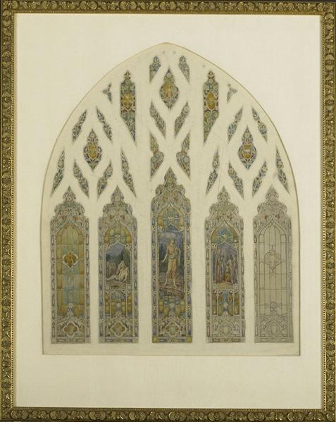 Appraisal: AMERICAN STAINED GLASS DESIGNS C six watercolor designs on paper