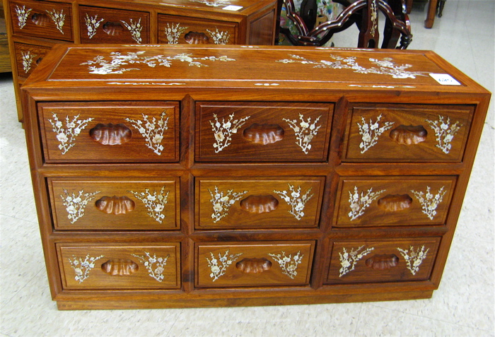 Appraisal: A PAIR OF INLAID ROSEWOOD TABLE-TOP CHESTS Chinese th century