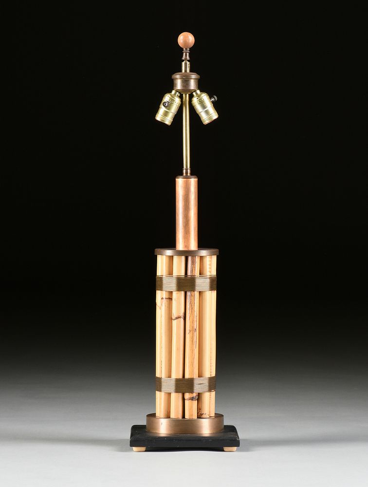 Appraisal: A RUSSEL WRIGHT BRASS MOUNTED BAMBOO TABLE LAMP s- s