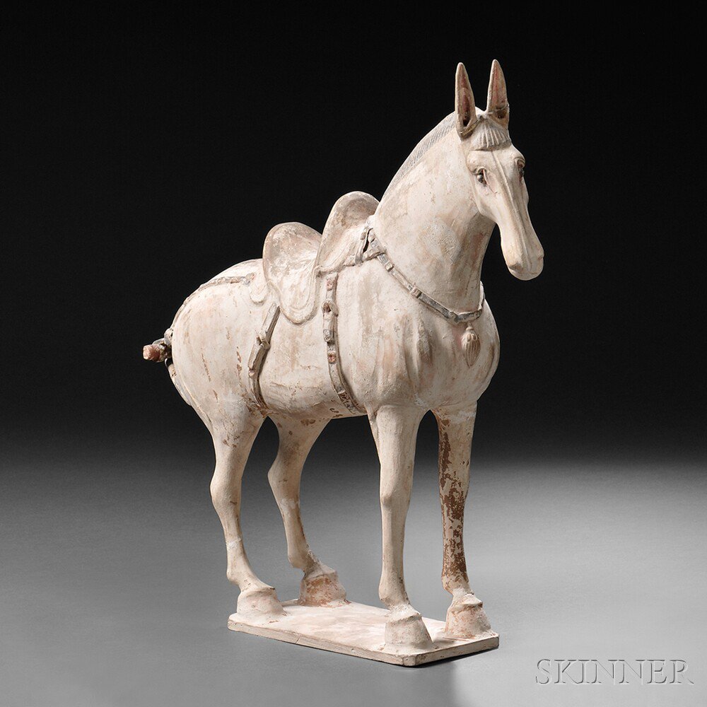 Appraisal: Pottery Caparisoned Mule China Tang dynasty of finely modeled terra-cotta