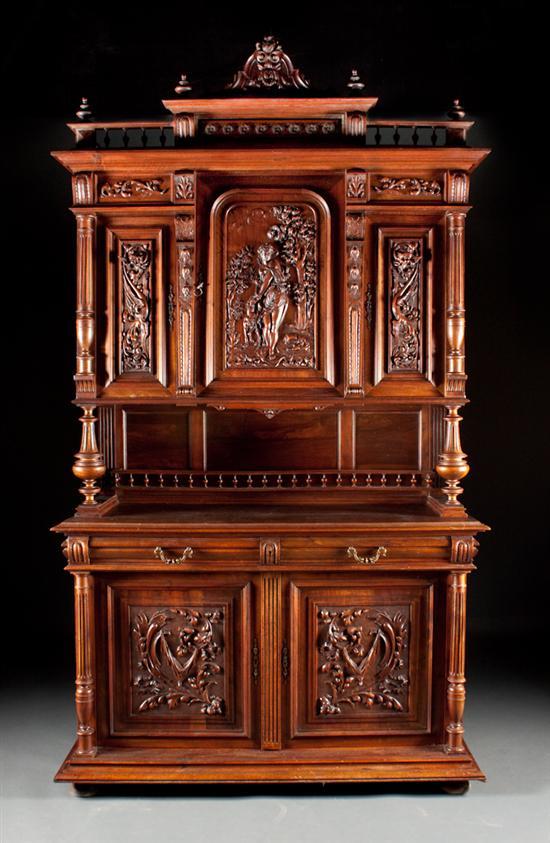 Appraisal: Continental Renaissance style carved walnut buffet late th century with